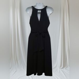 Midi Black Dress Halter  Ruffles Zip Sz 6 Stretch Holiday LBD Little Black Dress